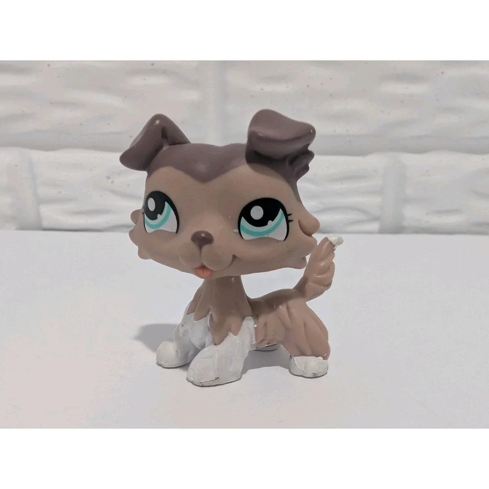 LITTLEST PET SHOP LPS Little #1330 dog Collie Tan Beige Brown with Teal Eyes